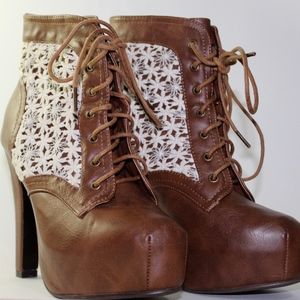 Charlotte Russe Brown Heels w/ Lace Detail